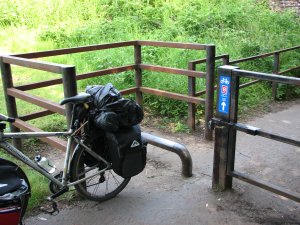 Barrier on the Taff Trail that's difficult to pass on a laden bicycle.